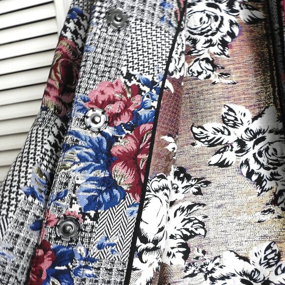 Women's Alfani Blazer Jacket Houndstooth Roses Gold Metallic Bishop Sleeve S - Picture 8 of 10